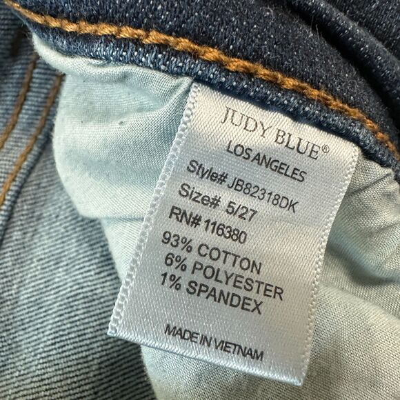 Judy Blue Button Fly Skinny Jeans Size 5/27 Dark Wash Raw Hem Womens High Rise - Picture 4 of 5